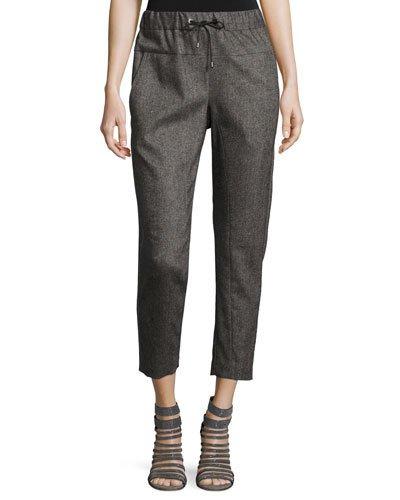 Chevron Wool-blend Drawstring Pants, Black/white