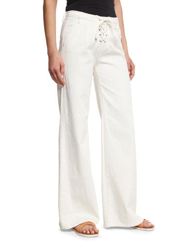 Le Capri Lace-up Wide-leg Jeans, Parchment