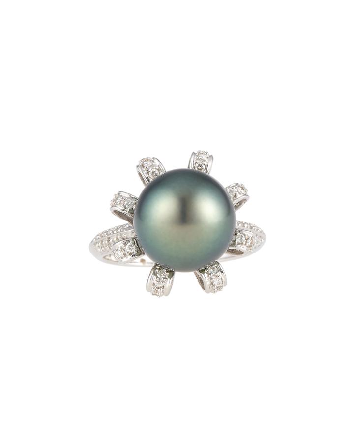 Belpearl 18k Tahitian Black Pearl & Diamond Ring, Women's