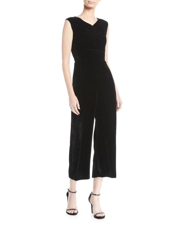 Ruched Velvet Wide-leg Jumpsuit