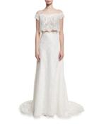 Two-piece Hand-beaded Lace Gown, White