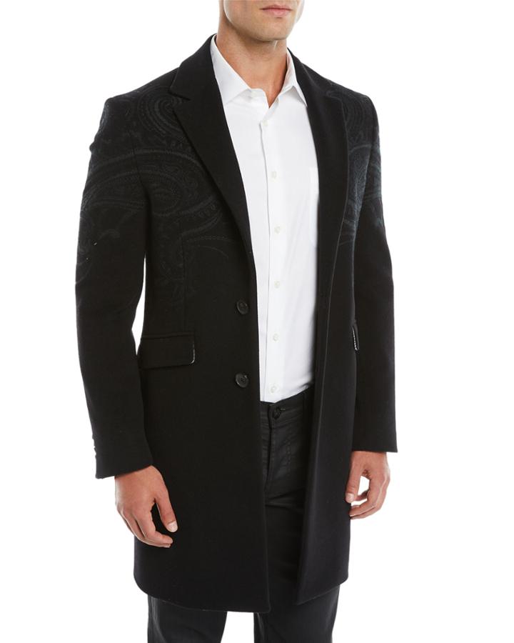 Men's Tonal Paisley Wool-blend Overcoat