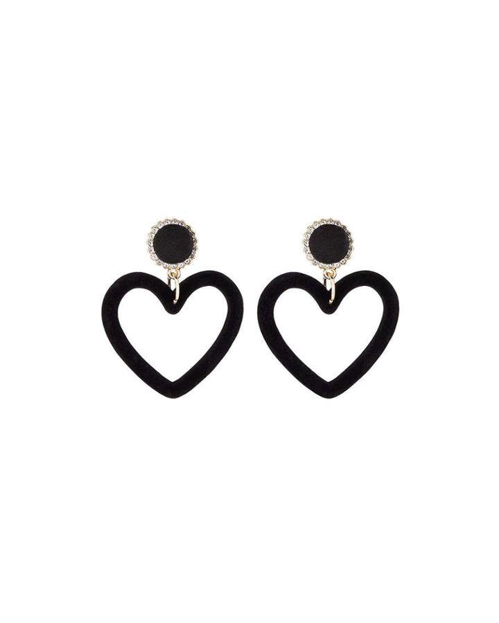 Open Velvet Heart-drop Earrings, Black