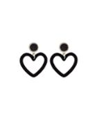 Open Velvet Heart-drop Earrings, Black