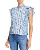 Sol Printed Lace Ruffle Top