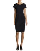 Short-sleeve Ponte Dress W/lace Inserts, Black