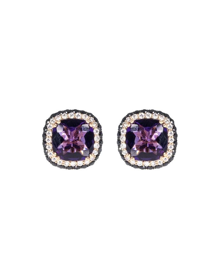 18k Rose Gold White & Black Diamond Amethyst