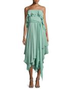 Ruffle-trim Strapless Dress, Celadon