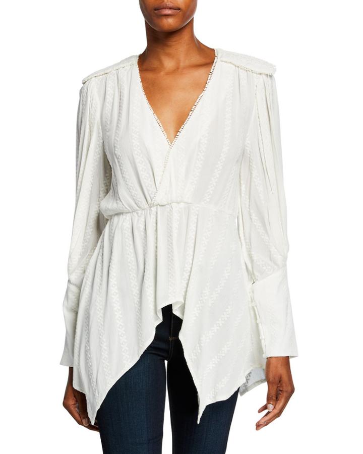 Embroidered Faux-wrap Handkerchief Top