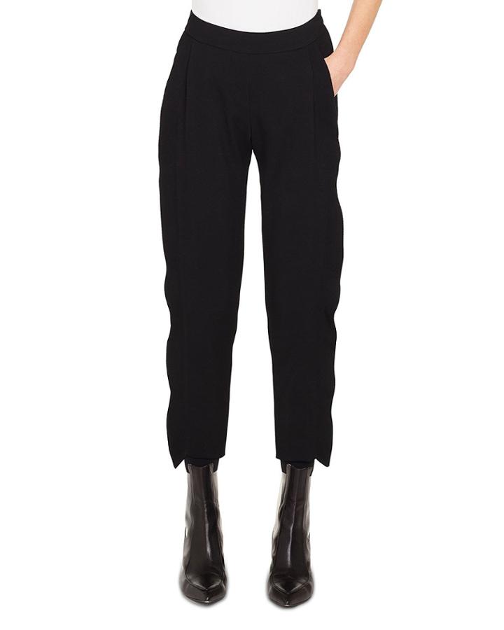 Straight-leg Cropped Tricotine Wool Pants W/ Ruffled Tuxedo Detail