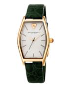 Chiara Oval Watch W/ Croco Strap, Green/gold
