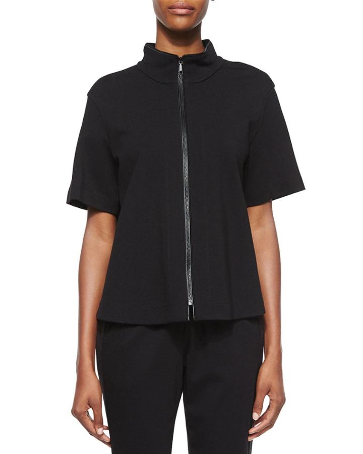 Beverly Short-sleeve Funnel-neck Jacket, Black