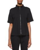 Beverly Short-sleeve Funnel-neck Jacket, Black