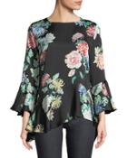 Floral Bell-cuff Blouse