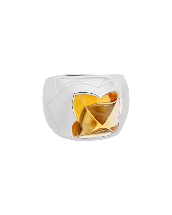 18k White Gold Citrine Pyramid Ring,