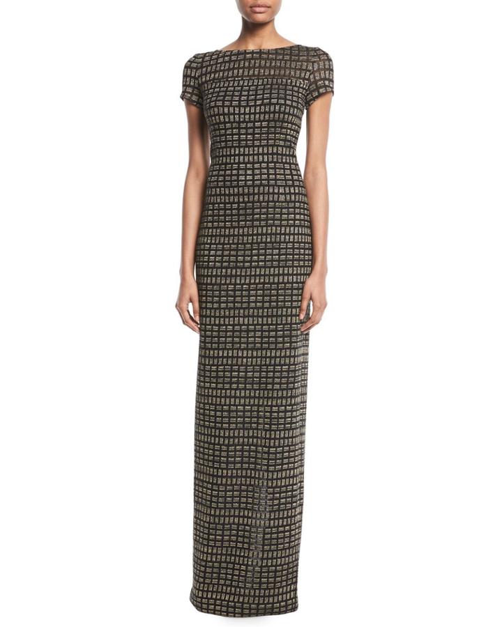 Shimmer Rectangle Jacquard Column Gown