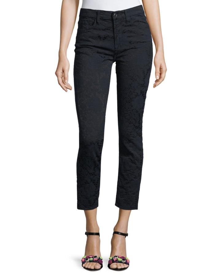 Perforated Jacquard Skinny Ankle Jeans