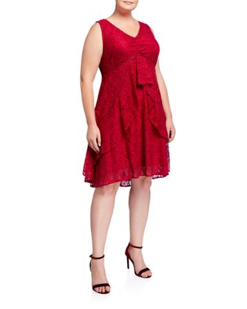 Plus Size Lace Ruffle Fit-&-flare Dress