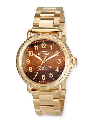 38mm Women's Runwell Coin Edge Bracelet Watch W/ Tiger's Eye Dial