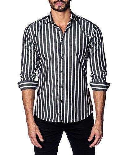 Semifitted Striped Sport Shirt, Gray/white