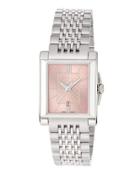 G-timeless Rectangle Stainless Steel Bracelet Watch W/ Pink Dial