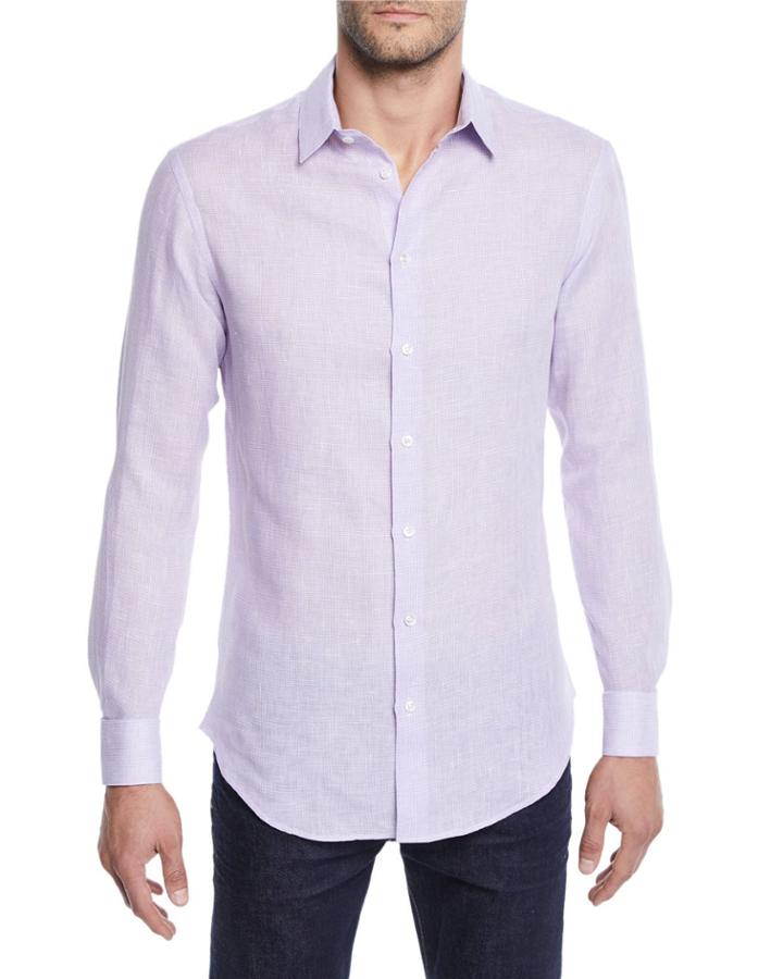 Men's Micro-houndstooth Linen Sport Shirt,