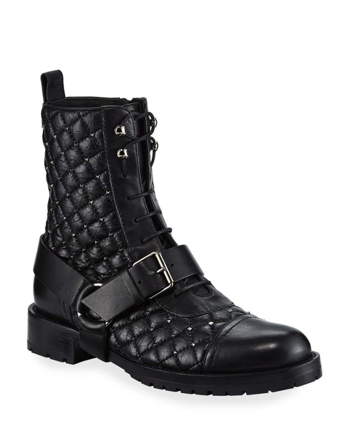 Rockstud Spike Quilted Combat Booties