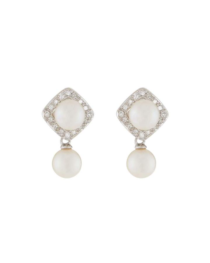 14k Double Pearl Drop Earrings