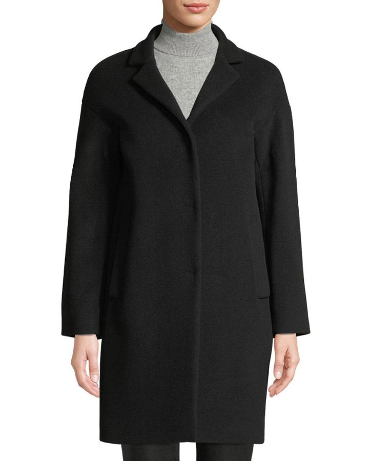 Snap-front Wool-blend Cocoon Coat