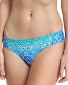 Tile-print Side-shirred Swim Bottom, Blue Pattern