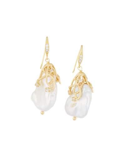 Large Golden Vine Keshi Pearl Drop Earrings