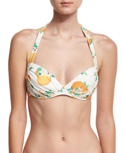 Tropical Fruit & Floral Underwire Bikini Top, White