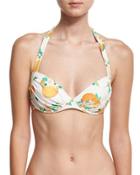 Tropical Fruit & Floral Underwire Bikini Top, White