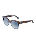 Round Two-tone Havana Plastic Sunglasses, Brown/blue