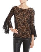 Round-neck Bell-sleeve Floral-lace Top
