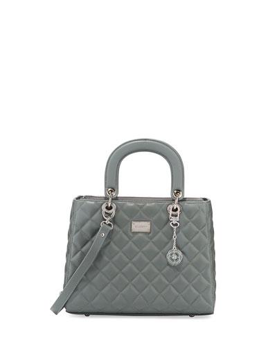 Quilted Leather Satchel Bag, Gray