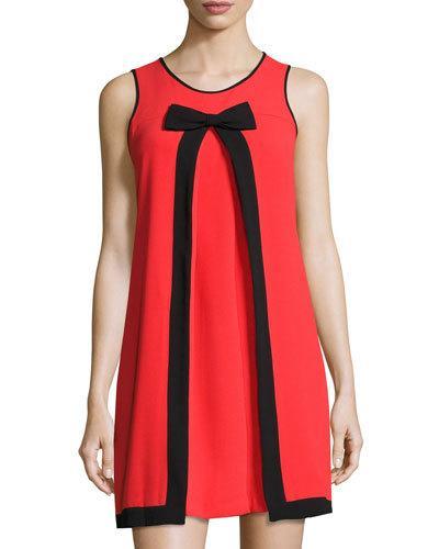 Sleeveless Inverted-pleat Dress, Red