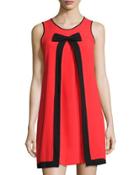 Sleeveless Inverted-pleat Dress, Red