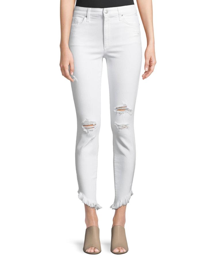 High-rise Skinny Frayed-hem Ankle Jeans, White