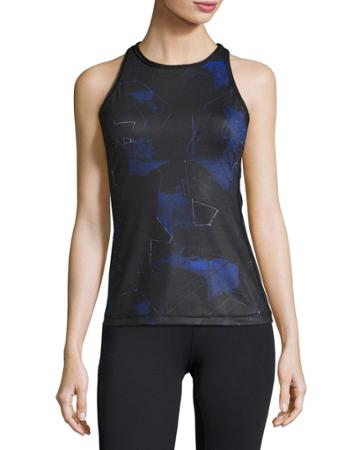Printed-front Racerback Sport Tank, Blue Suro Print/black