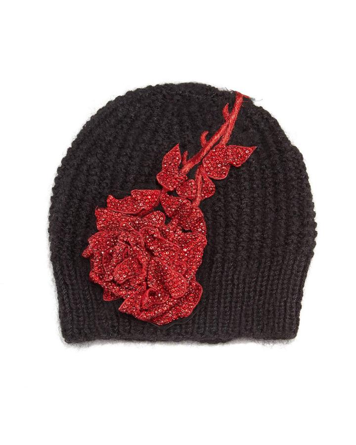 Crystal Rose Knit Beanie Hat