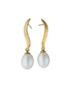 14k Curvy Pearl Dangle Earrings