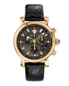 38mm Day Glam Chronograph Watch W/ Leather Strap, Golden/black