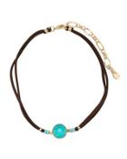 Leather Choker Necklace W/ Turquoise-hued