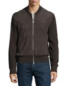 Suede-front Merino Wool Zip Cardigan
