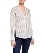 Textured Striped Long-sleeve Blouse