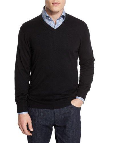 Cashmere-silk V-neck