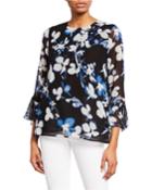 Flared-sleeve Floral Blouse