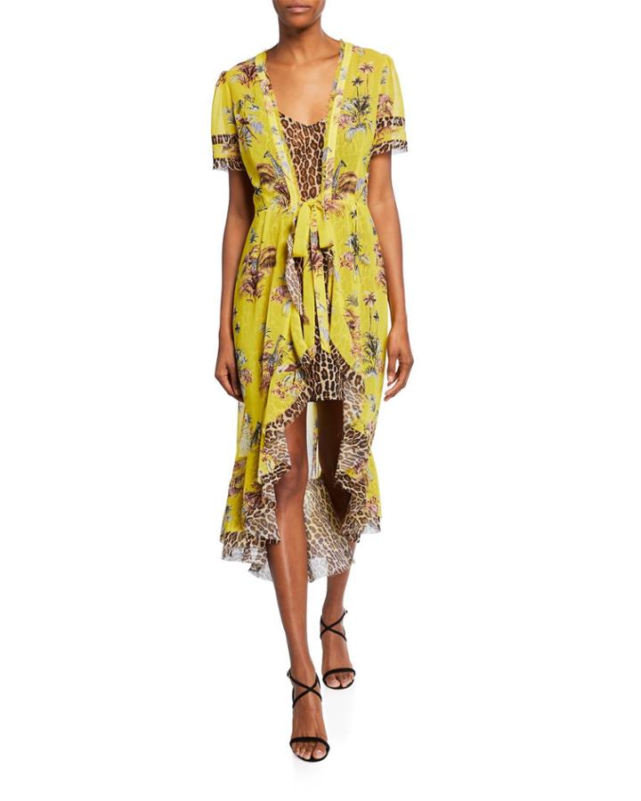 Safari Leopard-print High-low Wrap Tie-waist Dress