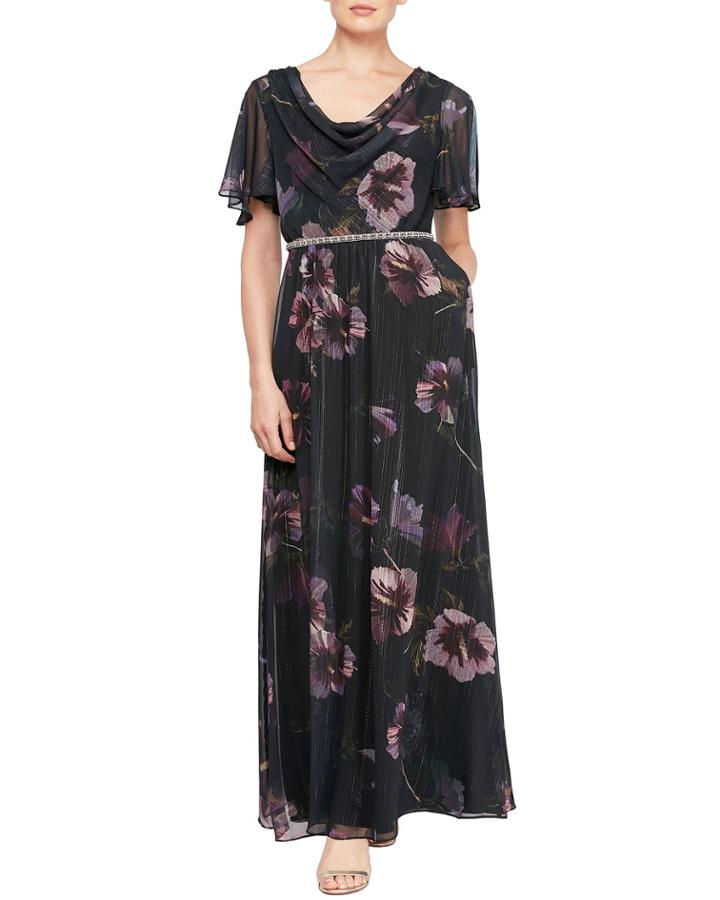Short Sleeve Cowl Neck Floral